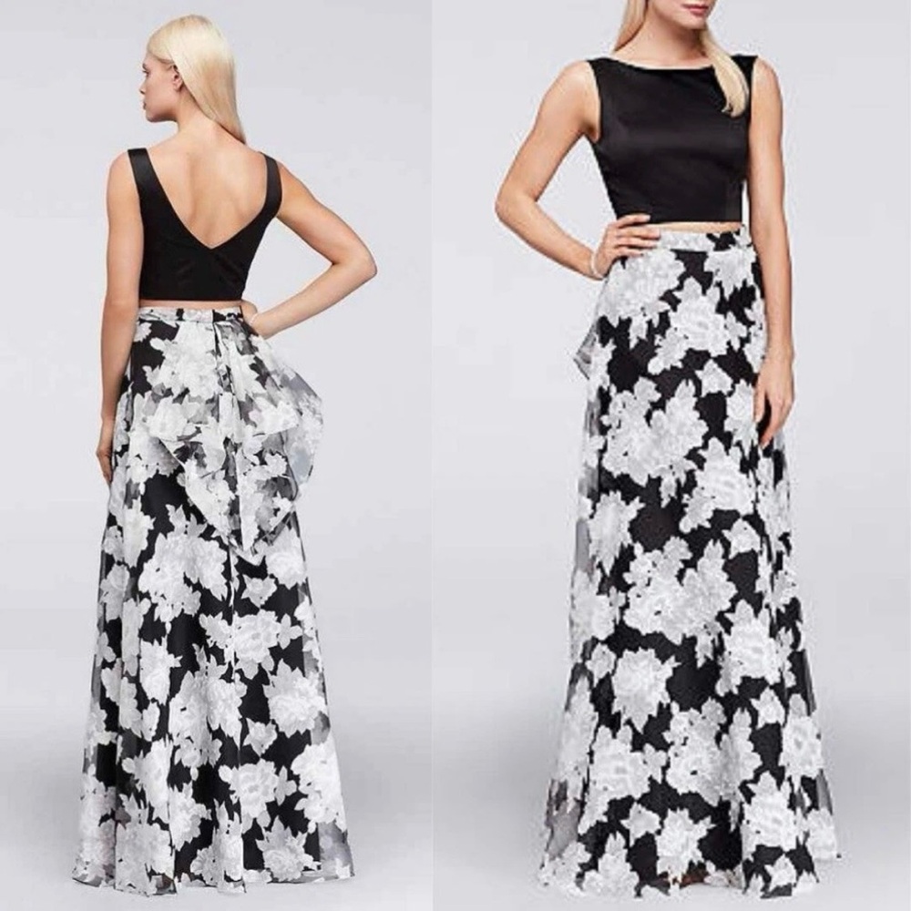 Dreamy Zac Posen Floral Printed Organza Maxi Skirt Elegant Quiet Luxury Black
